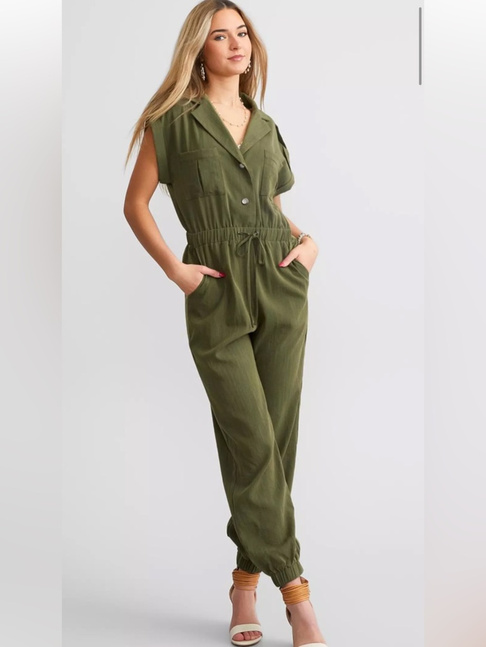 Buckle A. Peach Marled Boiler Olive Green Jumpsuit Women’s XS